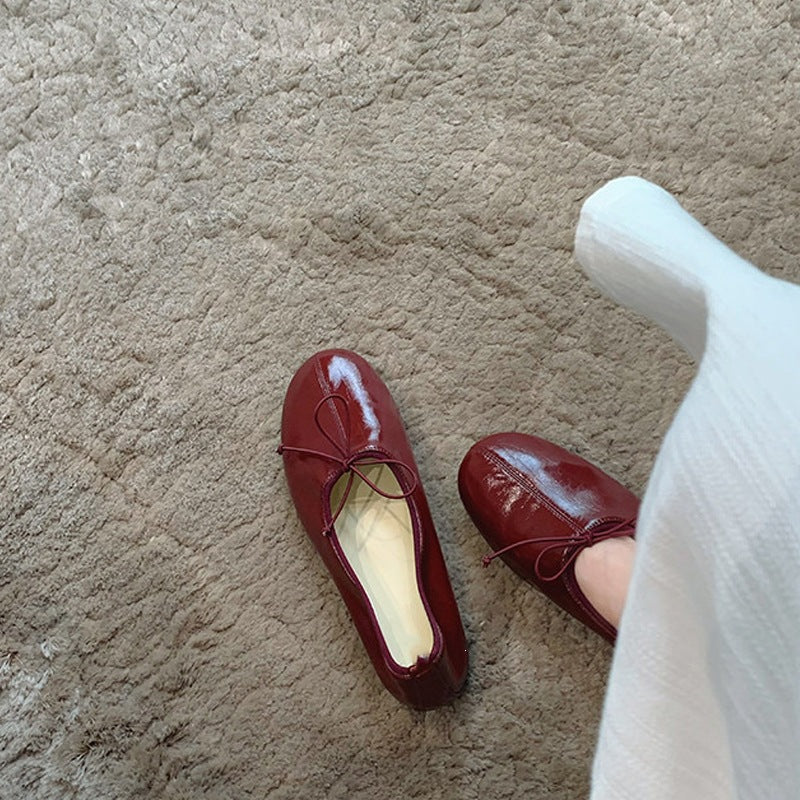 Bow Leather Ballet Flats