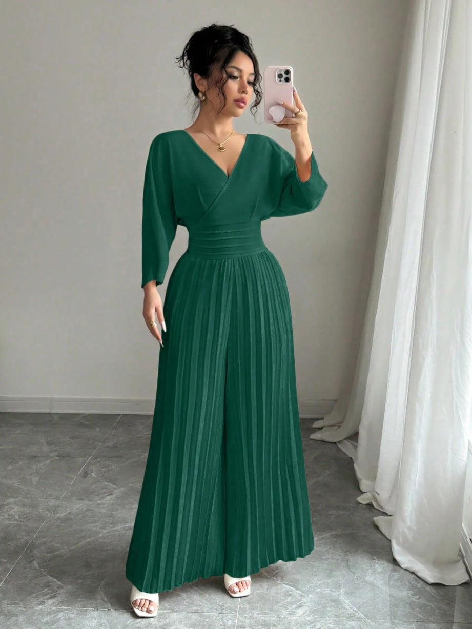 Elegant Pleated Wide Leg Jumpsuit