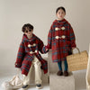 A red-blue plaid integrated fleece coat