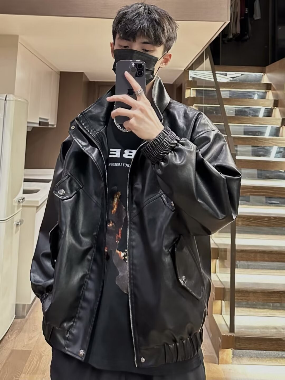 Oversize Streetwear Faux Leather Bomber