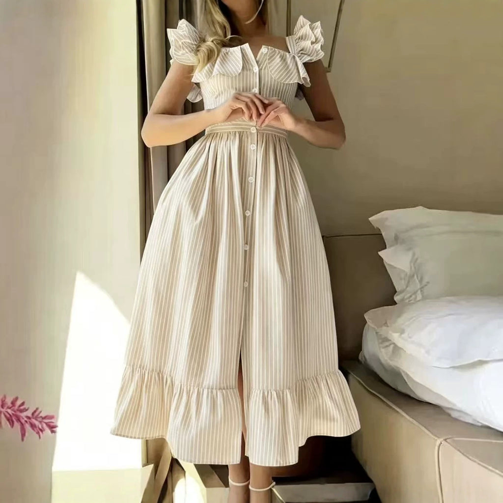 Striped Ruffle Maxi Dress