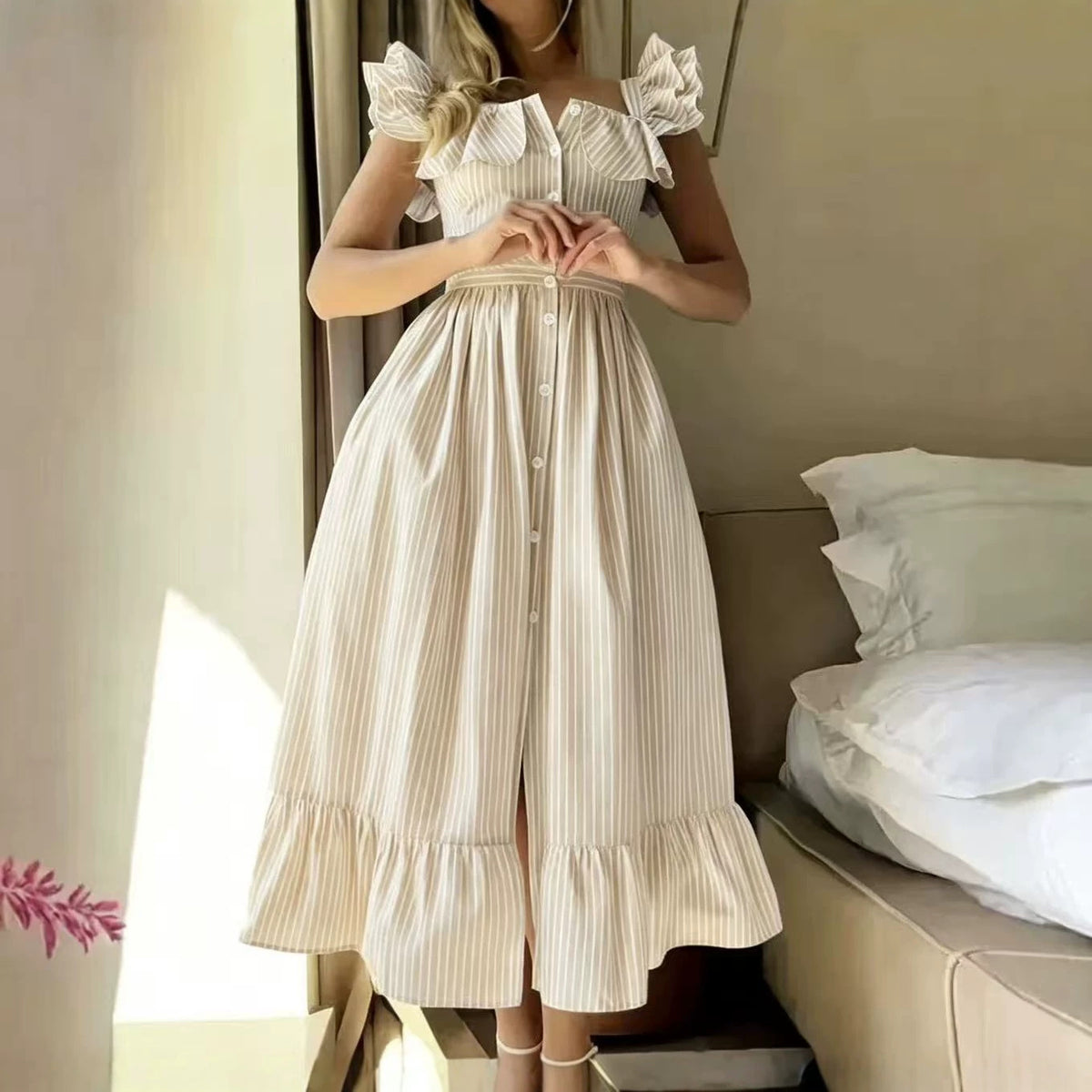 Striped Ruffle Maxi Dress