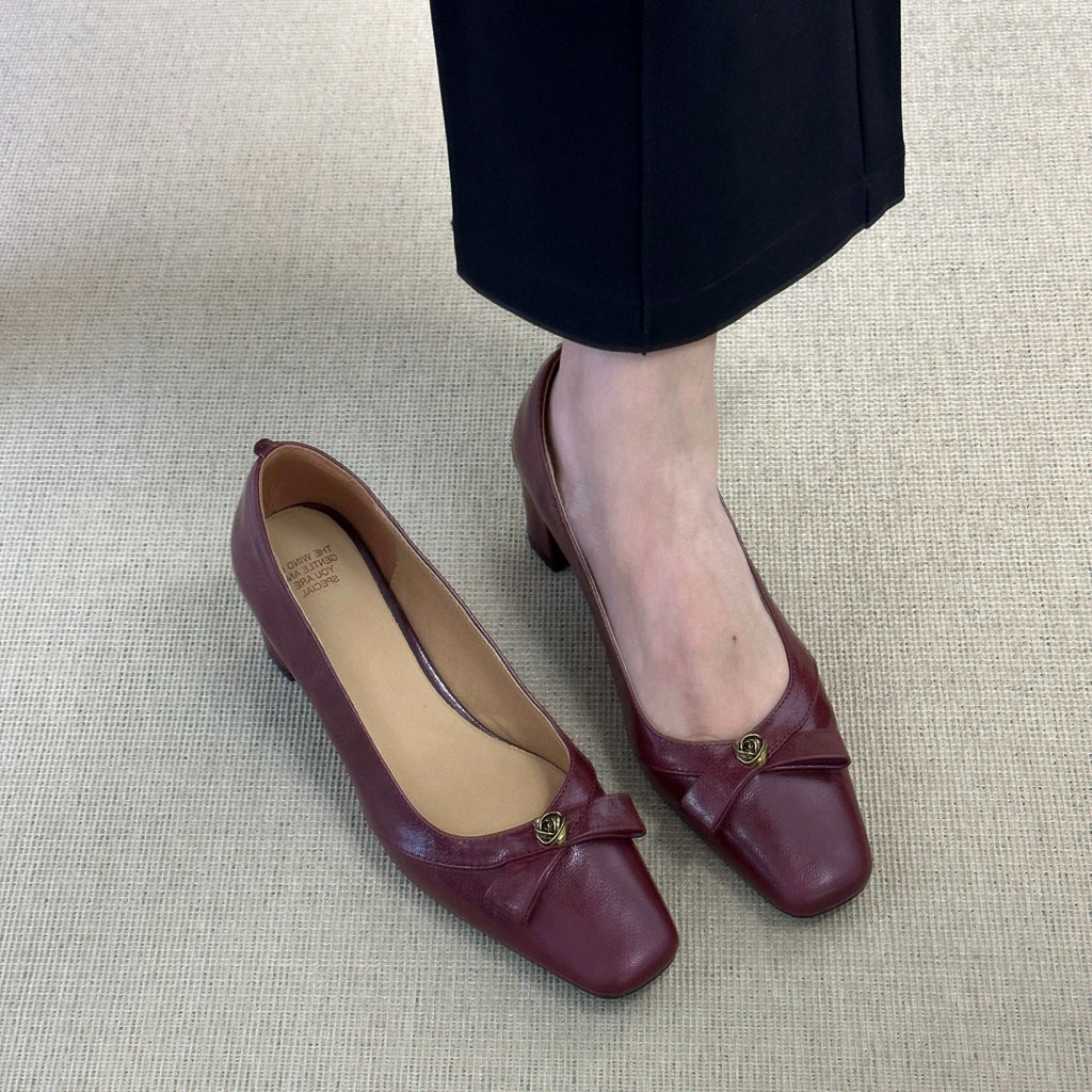 Bow Leather Mary Jane Heels