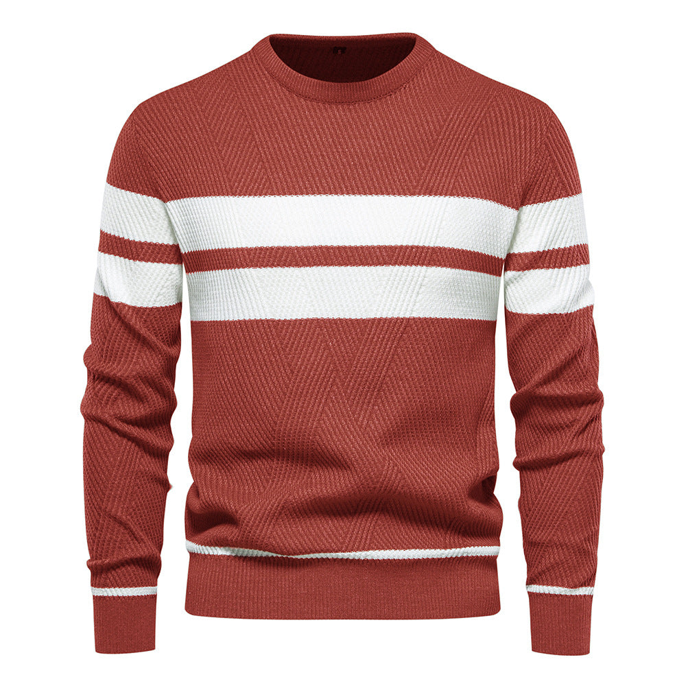 Spot autumn and winter men's casual striped men's sweater pullover color matching round neck men's European size sweater