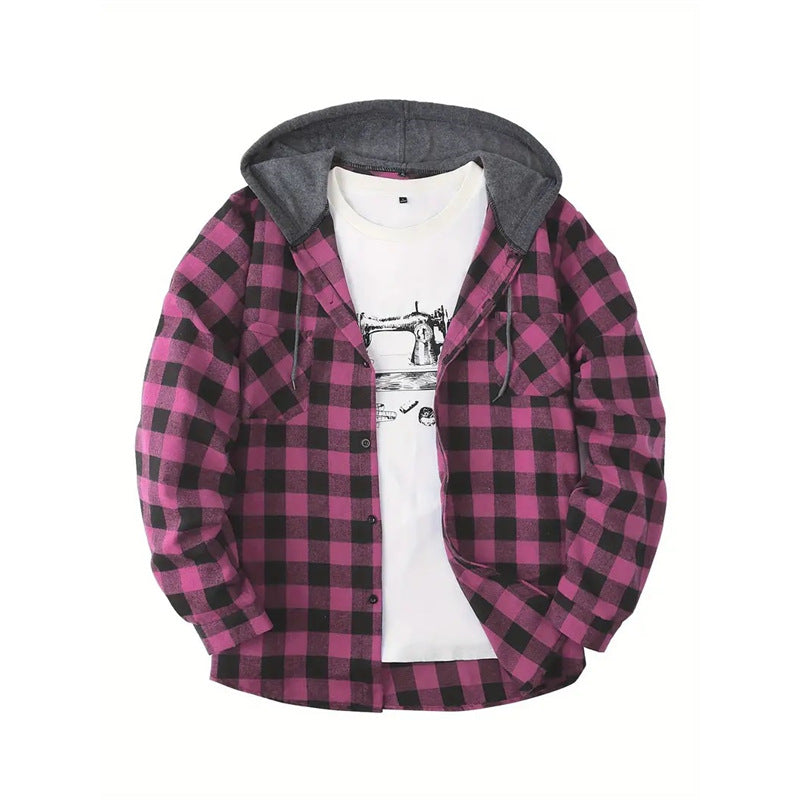 Plaid Hooded Shirt Jacket