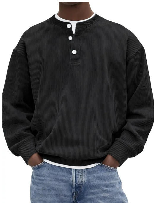 Ribbed Knit Henley Pullover