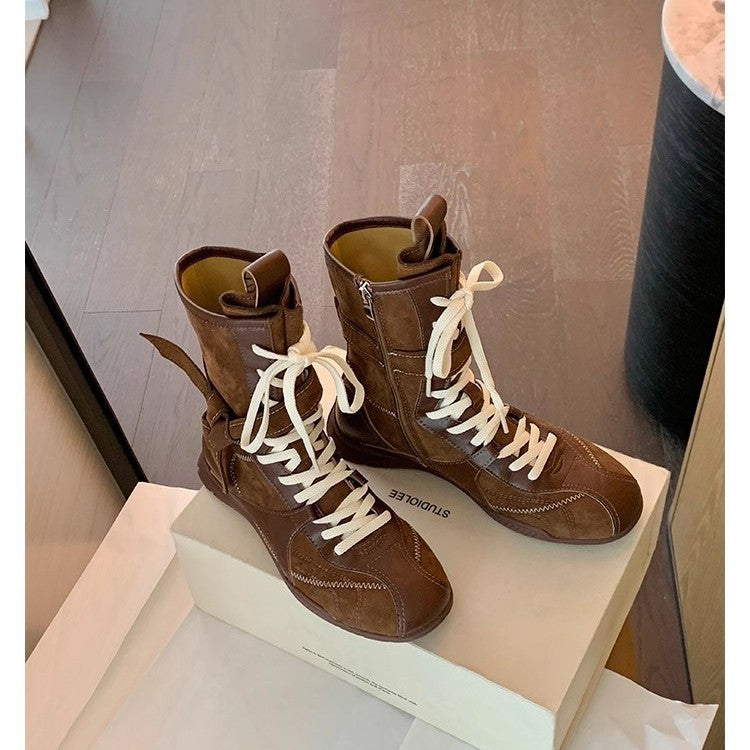 Colorblock Lace-Up Ankle Boots