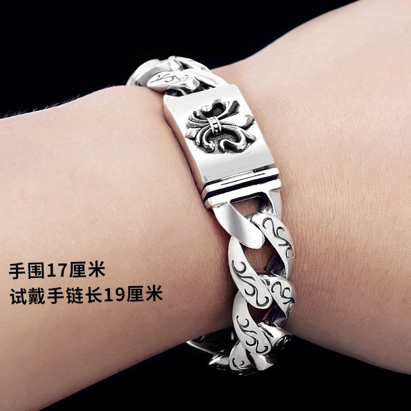 Vintage Fleur de Lis Cuban Chain Bracelet