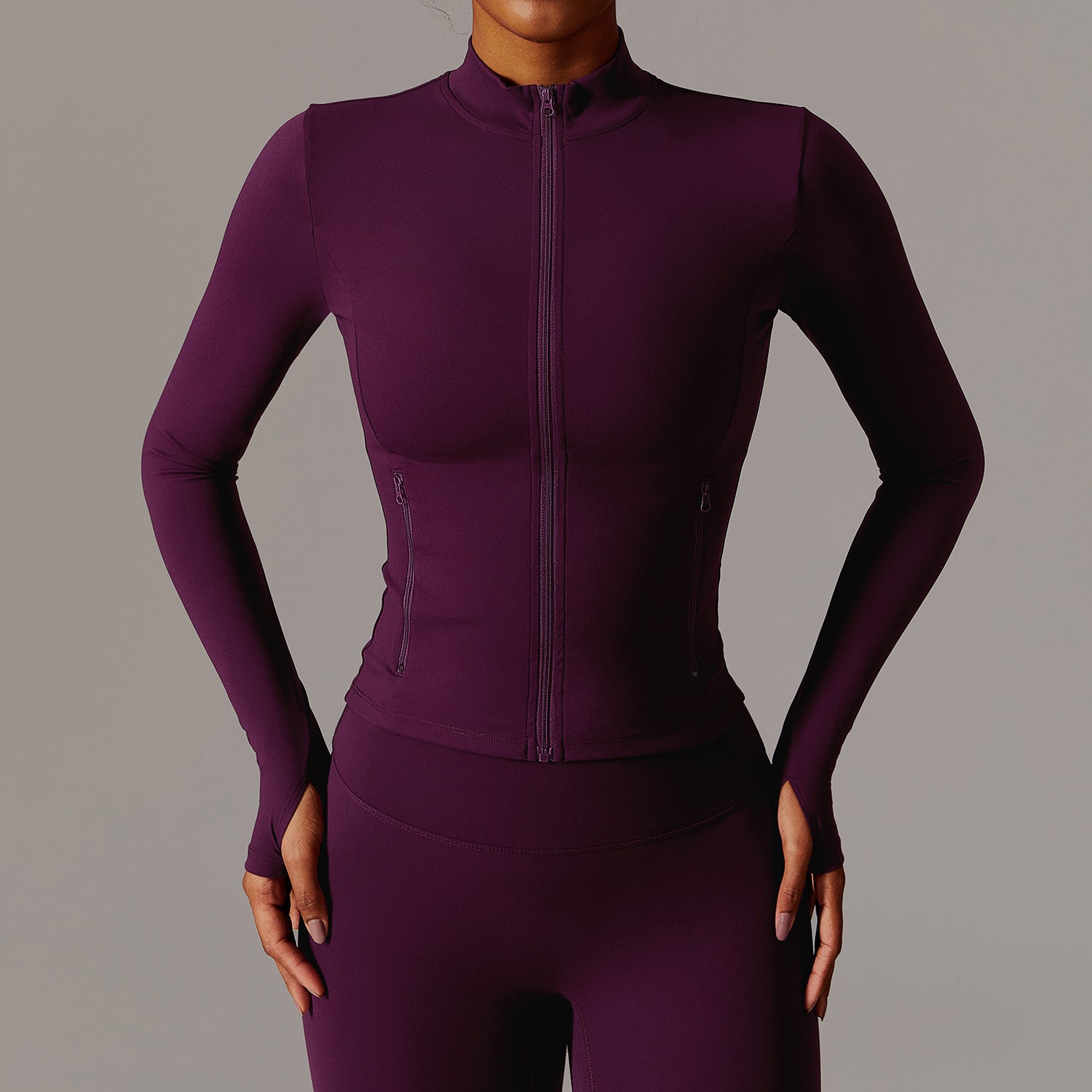 Zip-up Athletic Top and Leggings Set