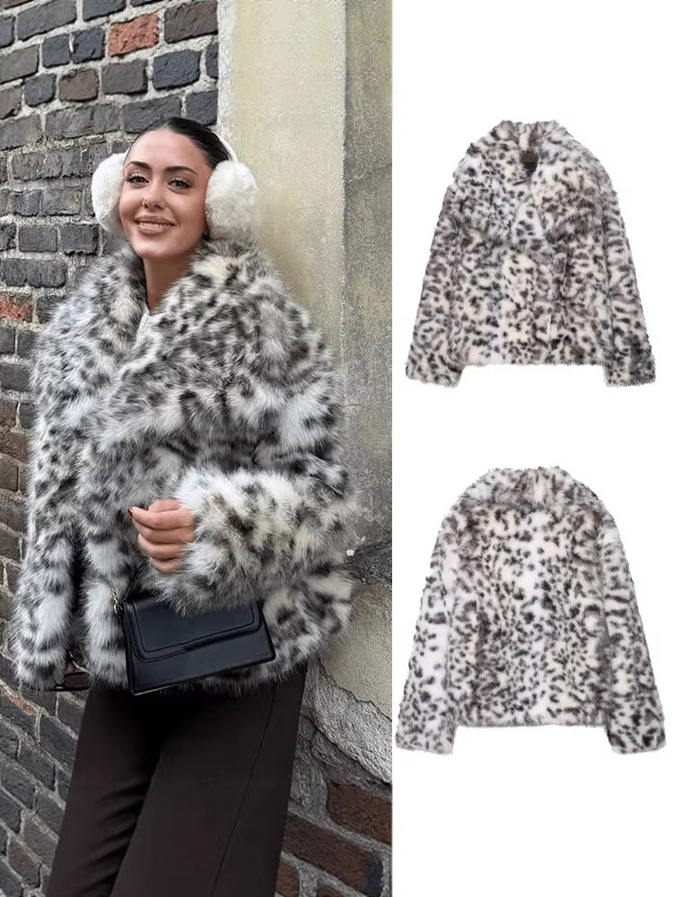 Women's Leopard Print Faux Fur Jacket