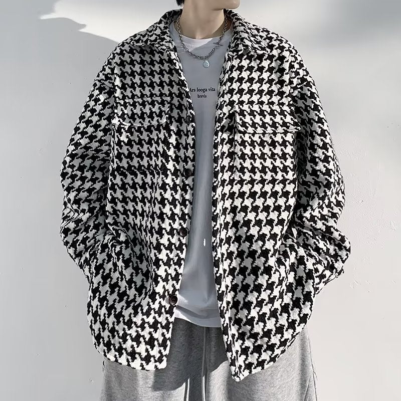 Vintage-Style Houndstooth Overshirt