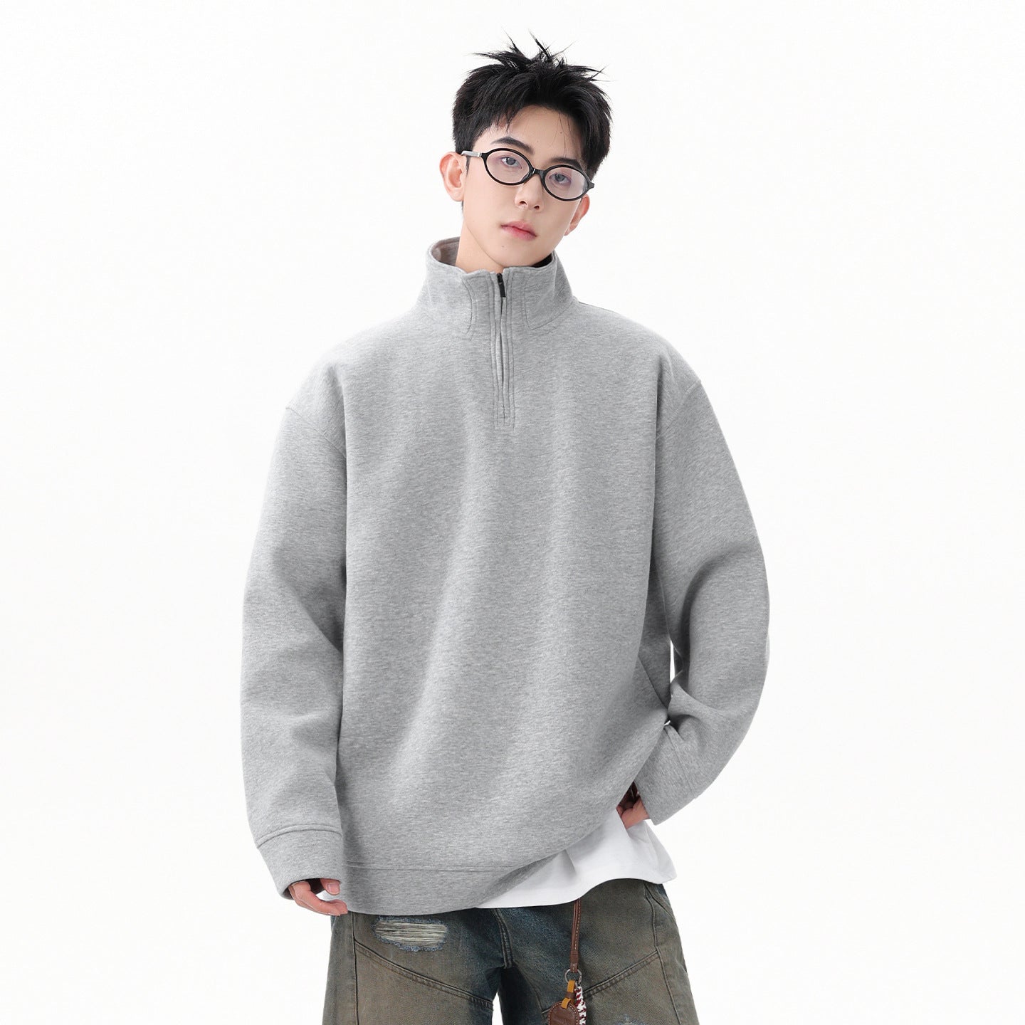 Quarter-Zip Drop-Shoulder Pullover