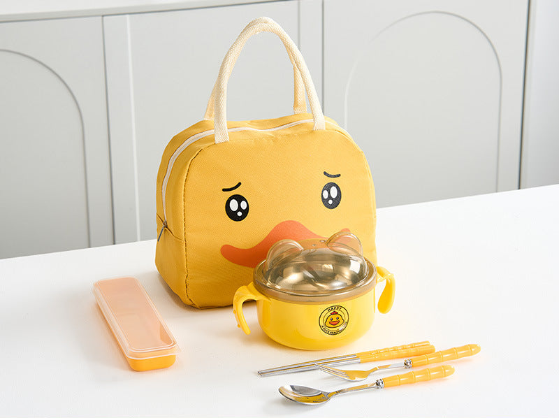 Cartoon Duck Stainless Steel Meal Set With Insulated Tote Bag