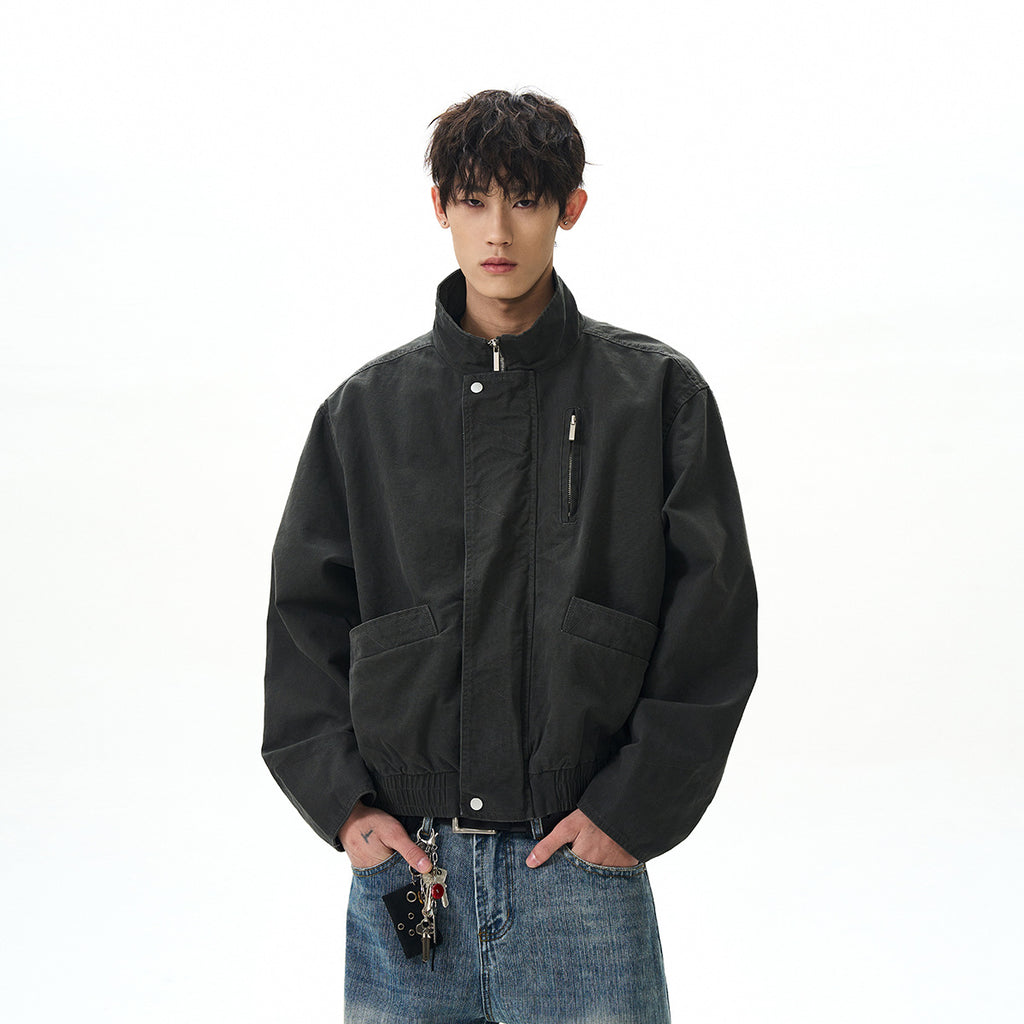 Vintage Stand-Collar Bomber Jacket