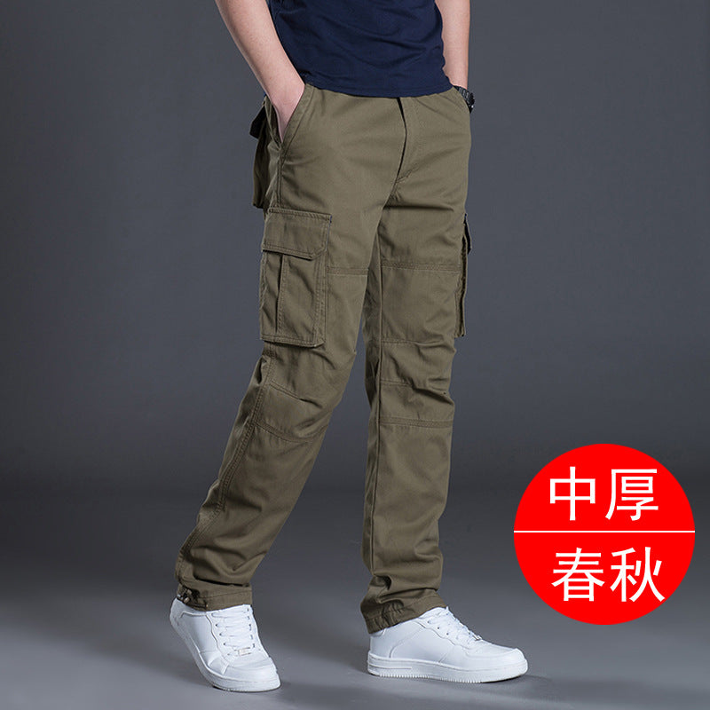 Spring/Autumn/Summer multi-pocket work pants for men, loose plus-size outdoor sports long pants, pure cotton workwear casual pants