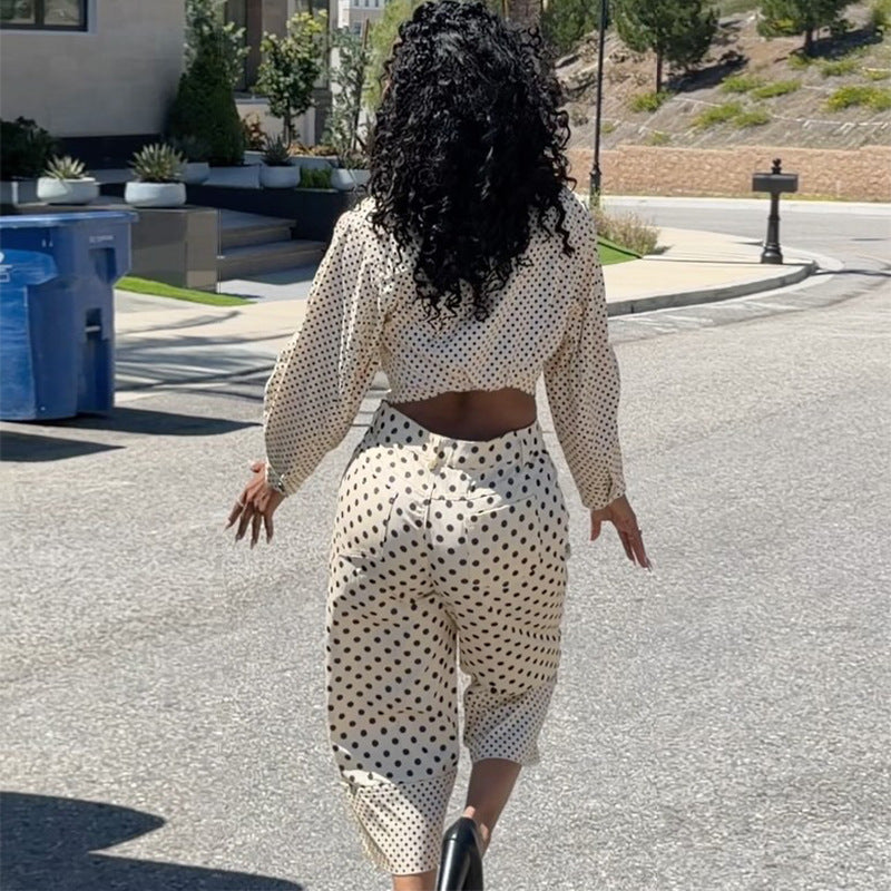 Polka-Dot Shirt & Wide-Leg Pants Set