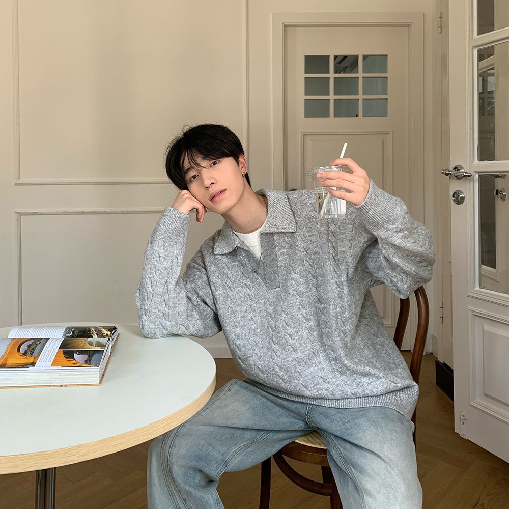 Faux Two-Piece Collared Knit Pullover