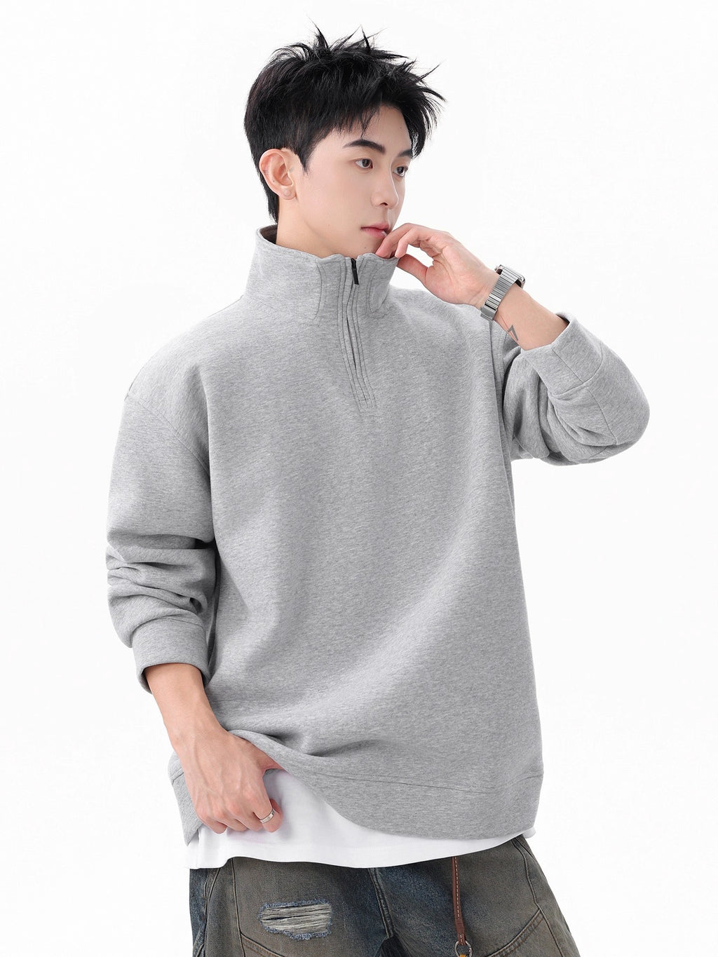 Quarter-Zip Drop-Shoulder Pullover