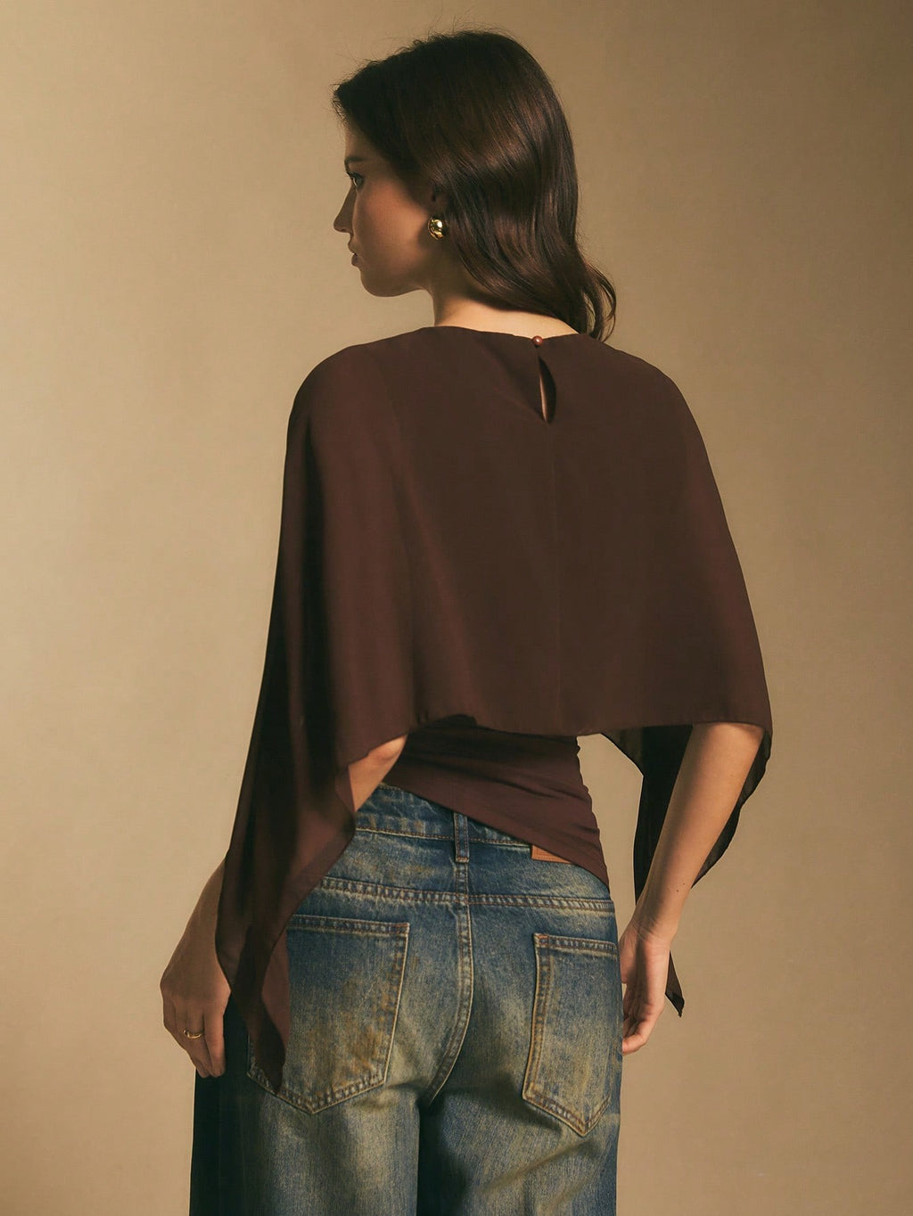 Elegant Draped Cape Sleeve Blouse