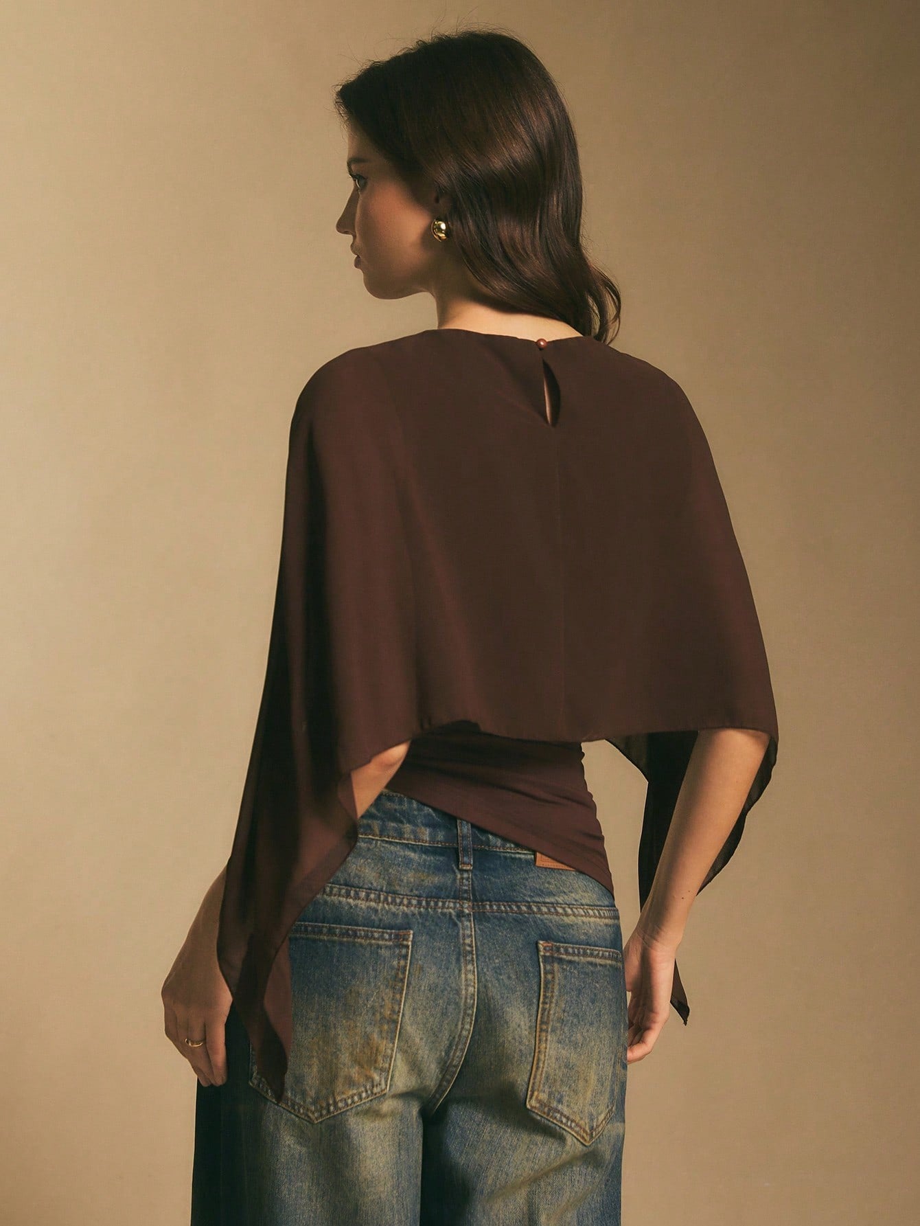 Elegant Draped Cape Sleeve Blouse