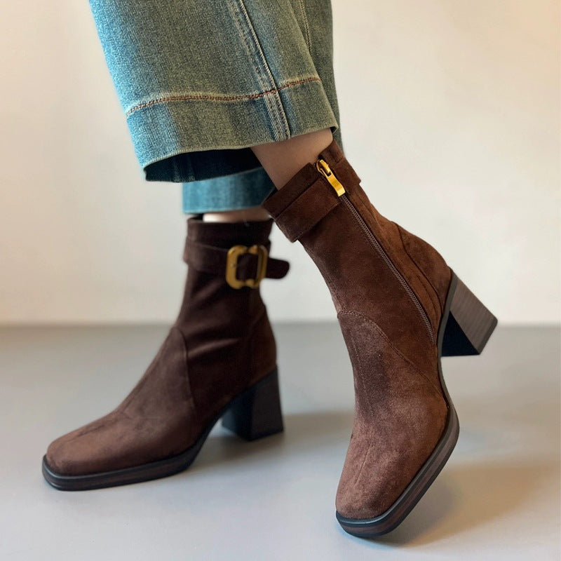 Square-Toe Block-Heel Boots
