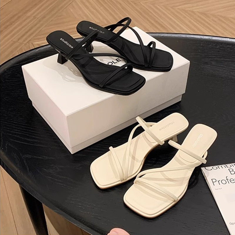 Slim-Strap Leather Sandals