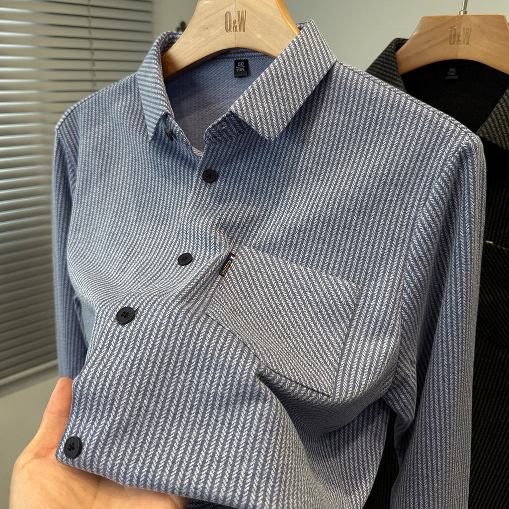 Premium Textured Vertical Stripe Button Down