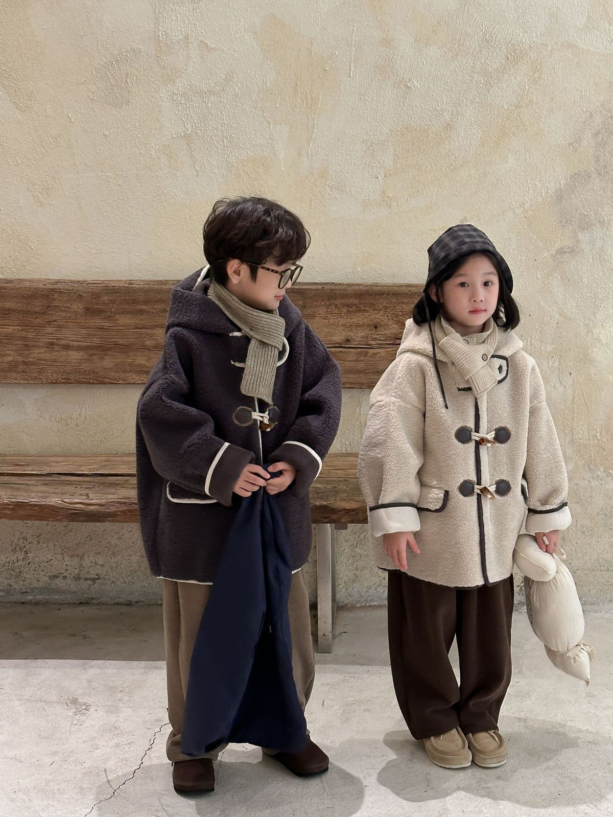 Kids' Faux-Fur Hooded Duffle Coat