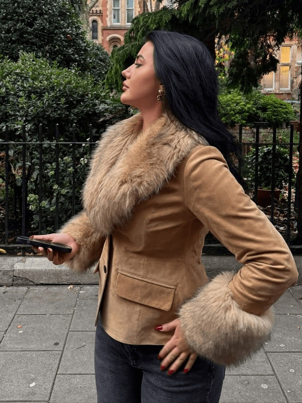 Women's Faux Suede Fur-Trim Blazer