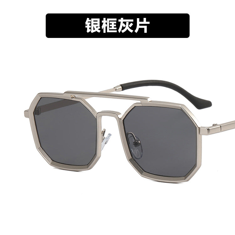 Cross-border steampunk double beam sunglasses 2022 new men's polygonal sunglasses tide European and American sunglasses
