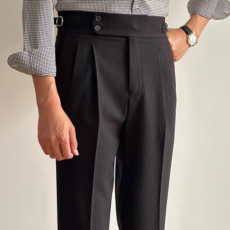 Men's high-waisted pleated trousers