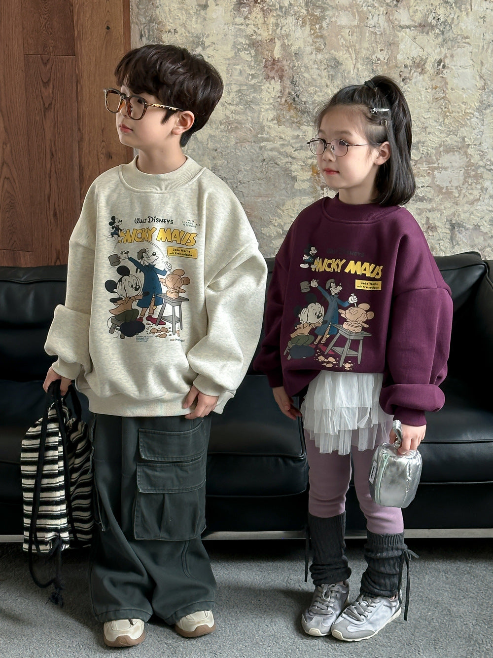 Kids' Letter & Cartoon Fleece Sweatshirt