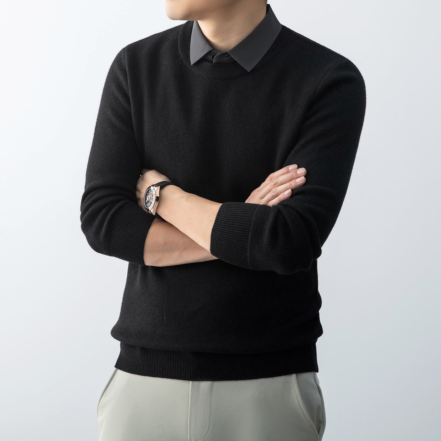 Integrated Mock-Layer Knit Pullover