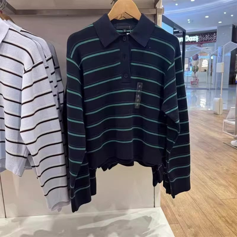 Striped Knit Polo Sweater