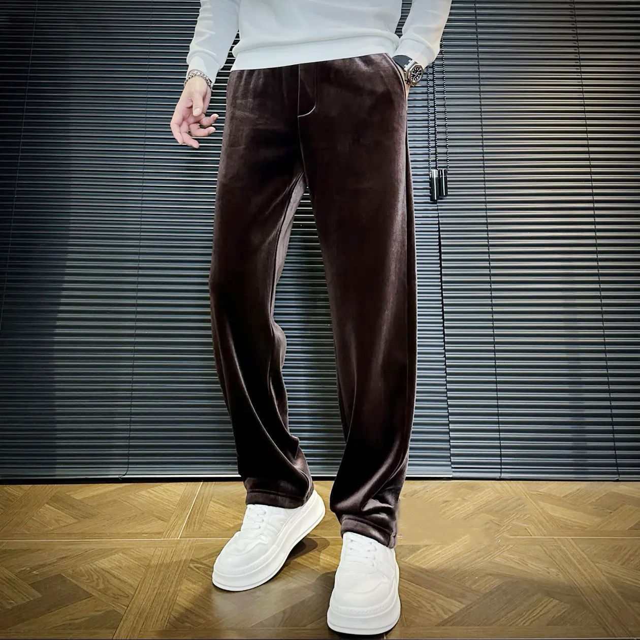 Premium Velour Straight-Leg Trousers