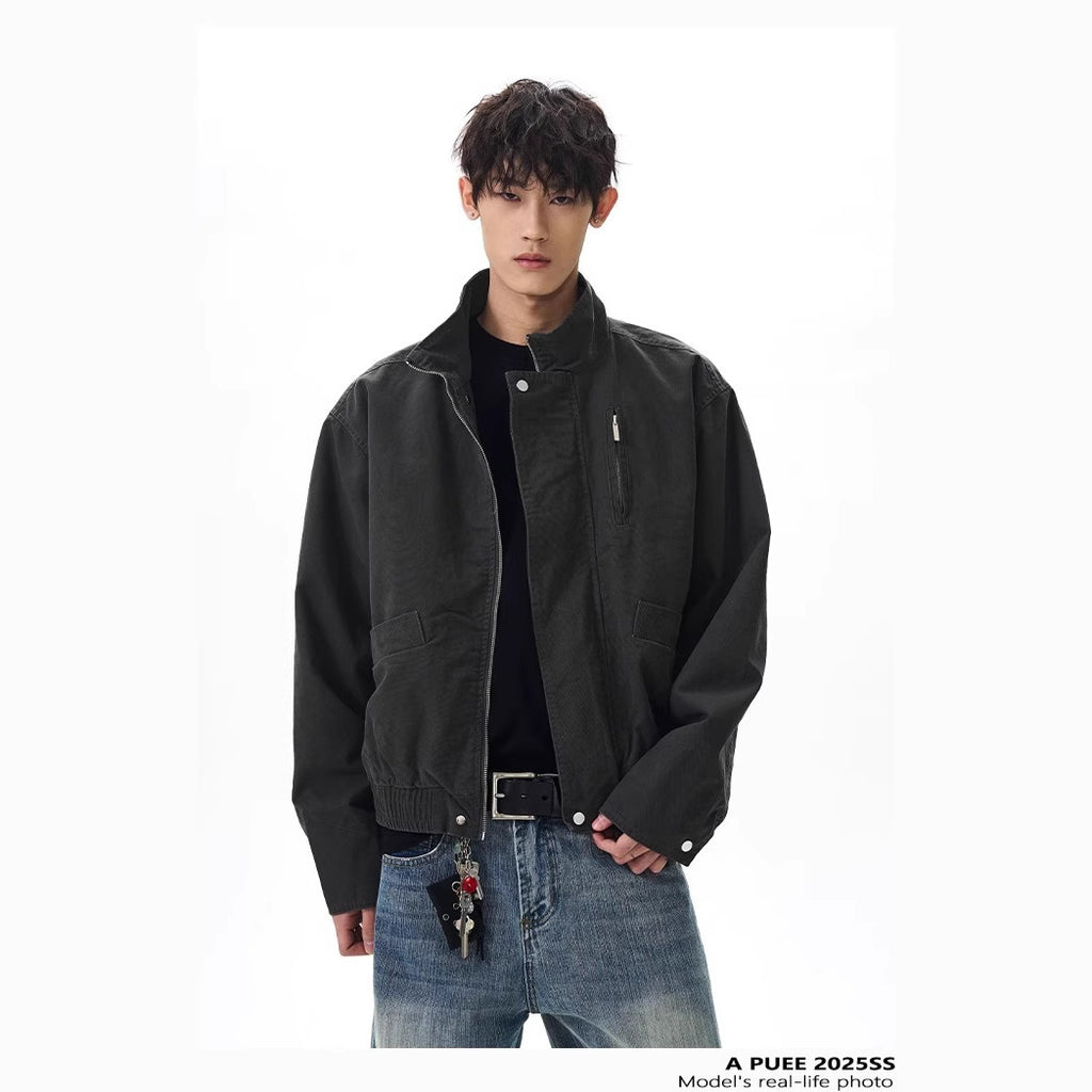 Vintage Stand-Collar Bomber Jacket