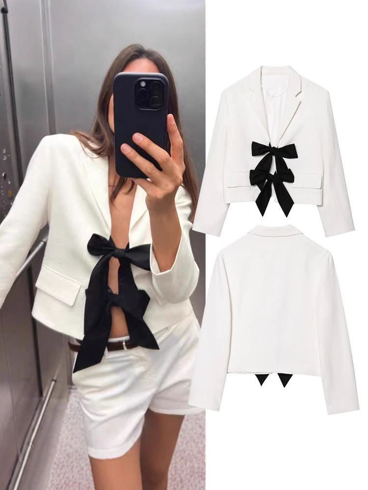 Women's Color-Block Bow Blazer