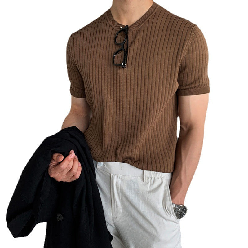 Slim-Fit Ribbed Knit Short-Sleeve Top