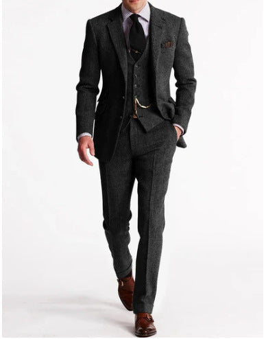 Men’s Herringbone Slim-Fit Three-Piece Suit