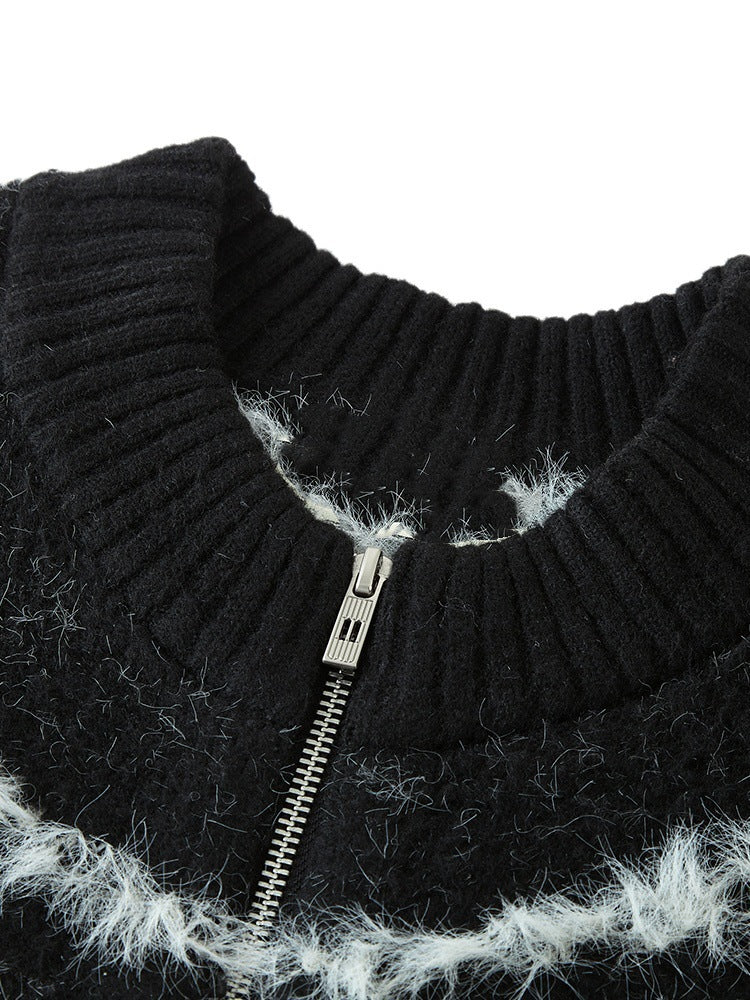 Mohair Fair Isle Zip-Up Cardigan