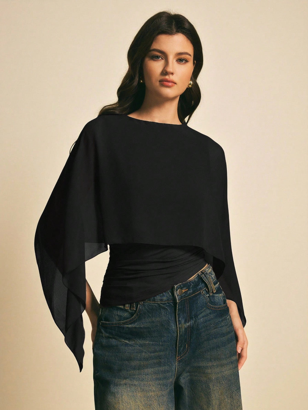 Elegant Draped Cape Sleeve Blouse
