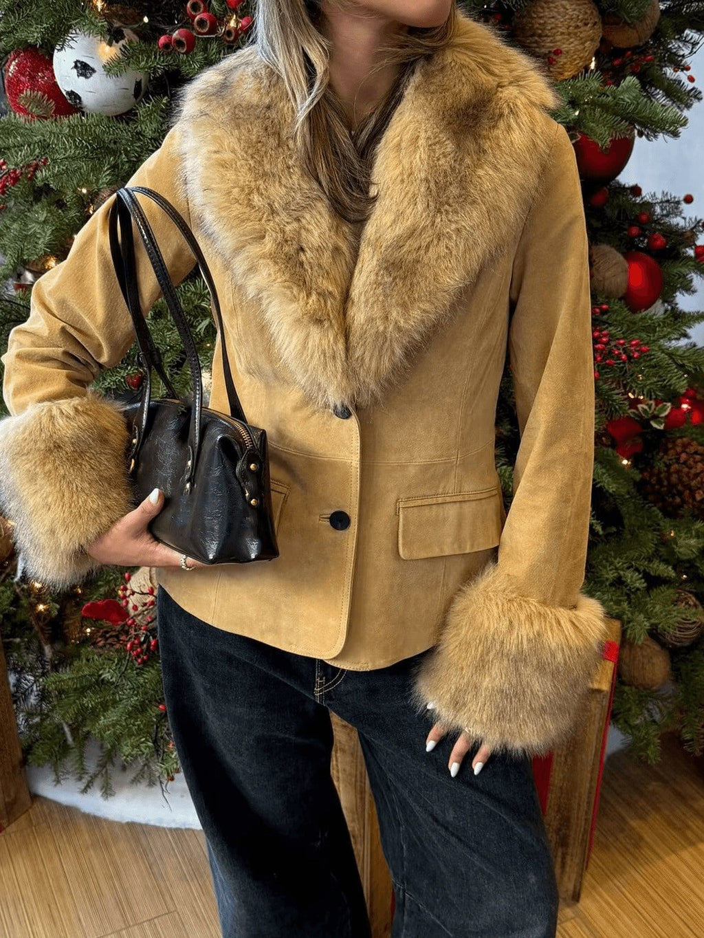 Women's Faux Suede Fur-Trim Blazer
