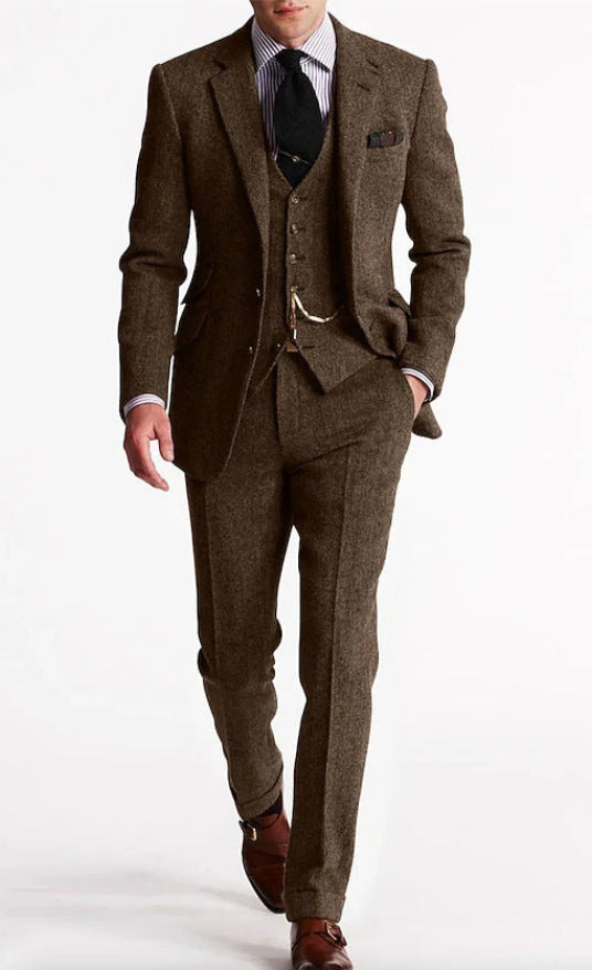 Men’s Herringbone Slim-Fit Three-Piece Suit