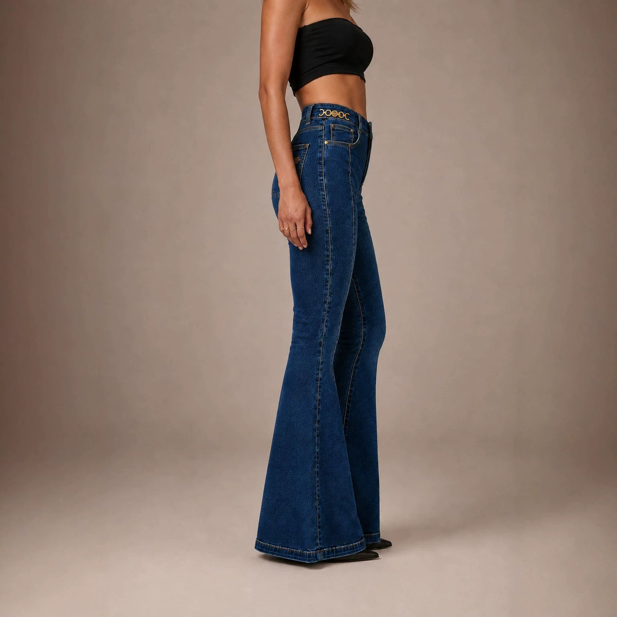 Chain-Waist Flared Jeans