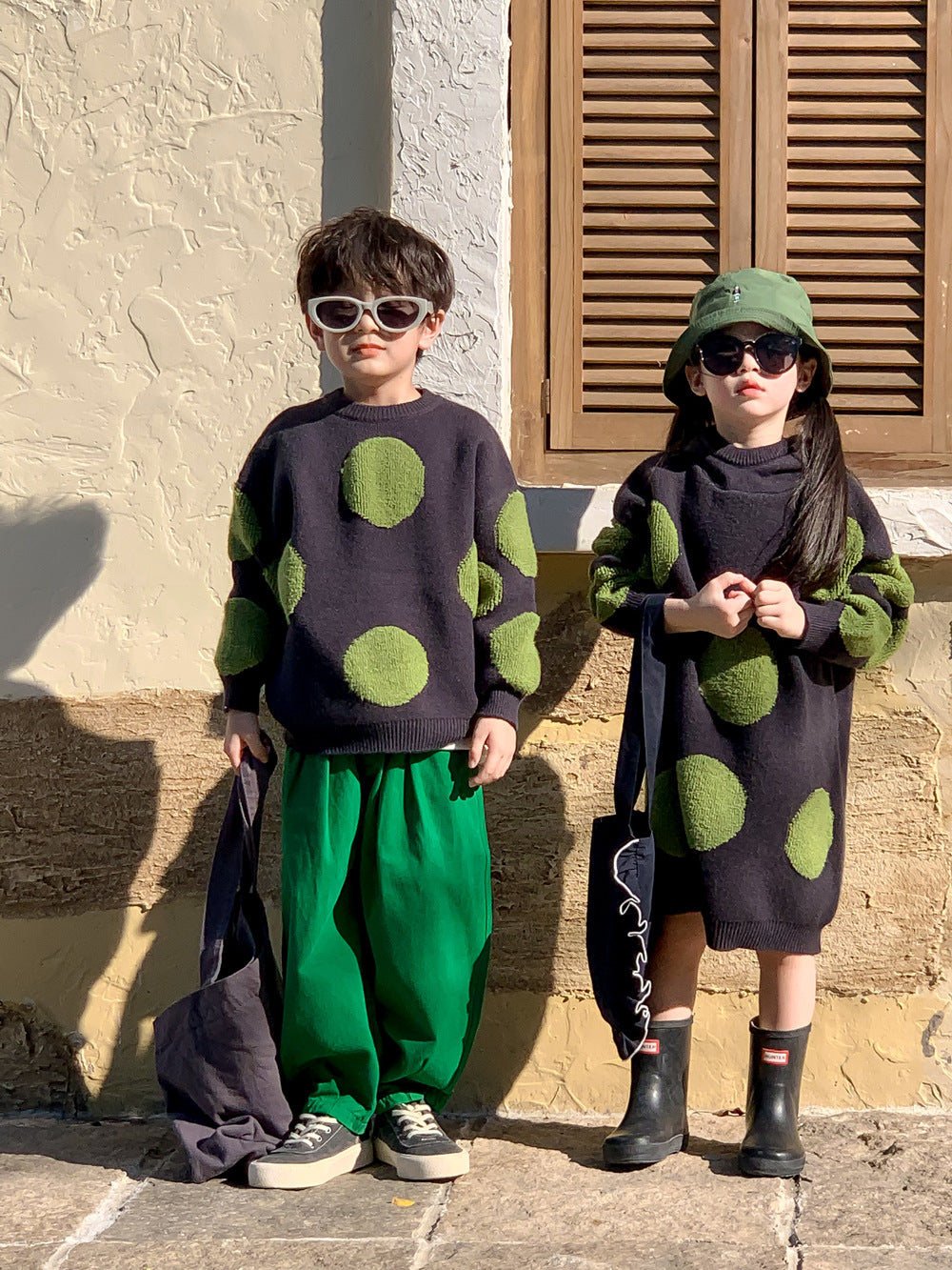 Kids' Polka-Dot Hooded Knit Outfits