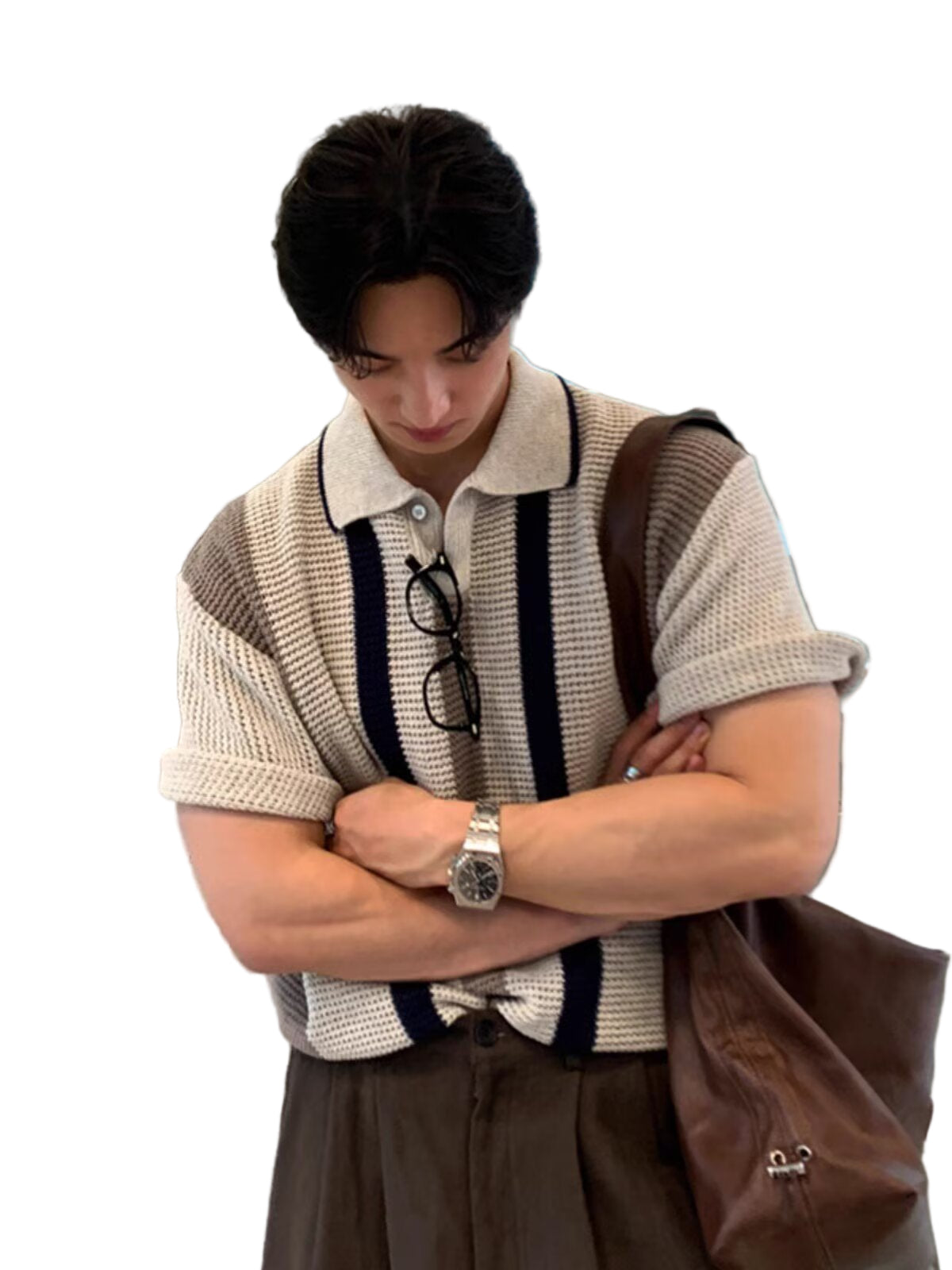 Knitted Striped Polo Shirt