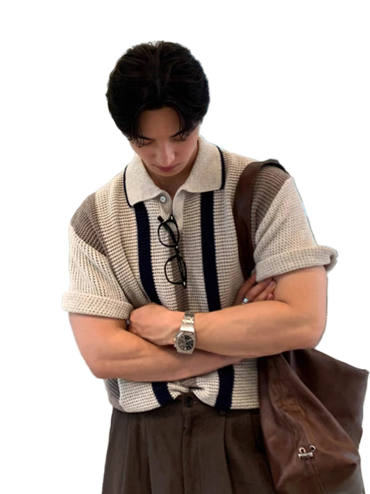 Knitted Striped Polo Shirt