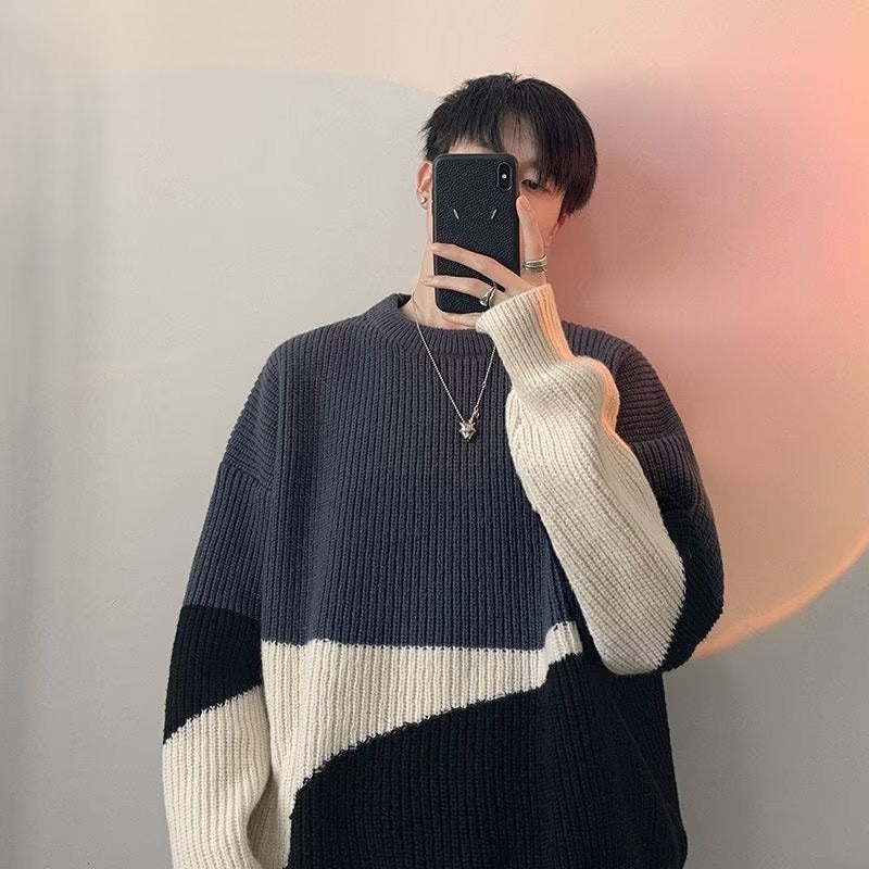 Contrast Panel Oversized Knit Sweater