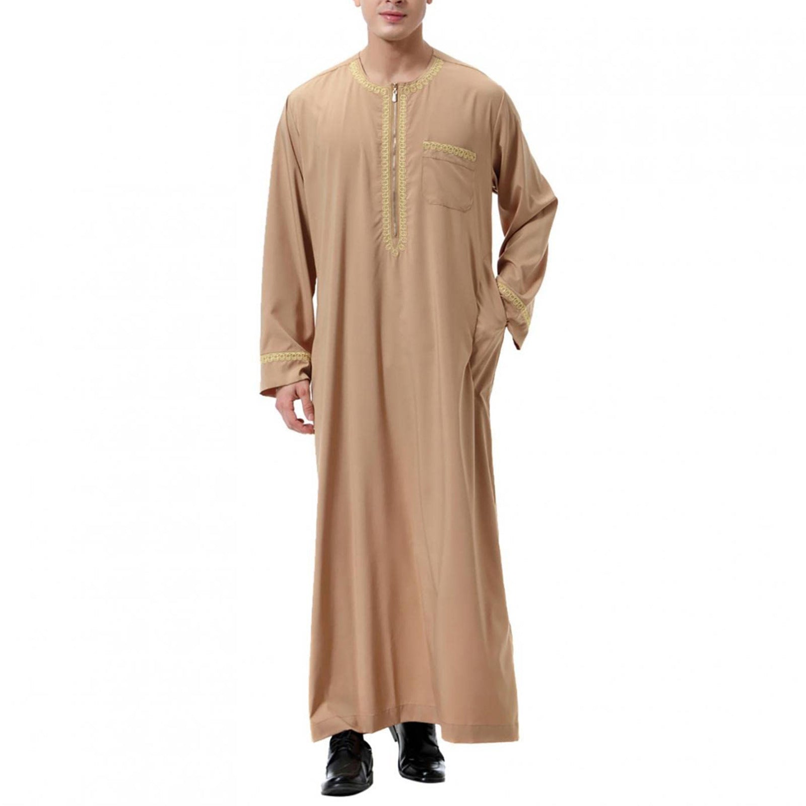 Men’s Islamic Thobe with Geometric Embroidery