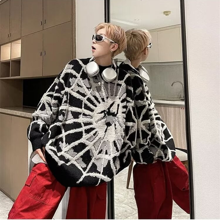 Streetwear spiderweb sweater